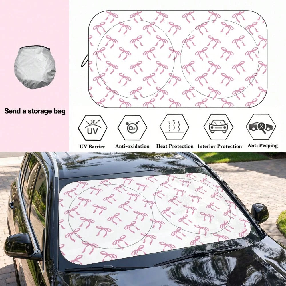 1pc Bowknot Print Car Front Windshield Sunshade, Keeps Car Interior Cool, All Season Use