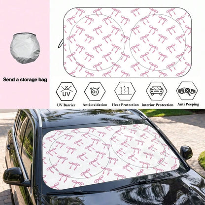 1pc Bowknot Print Car Front Windshield Sunshade, Keeps Car Interior Cool, All Season Use