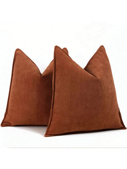 1pc Brick Red (Unfilled) Fishbone Pattern Piping Decorative Throw Pillow Case, Modern Luxurious Soft Chenille Piping Cushion Cover, Suitable For Sofa, Bed, Bedroom, Office, Hotel, All Season