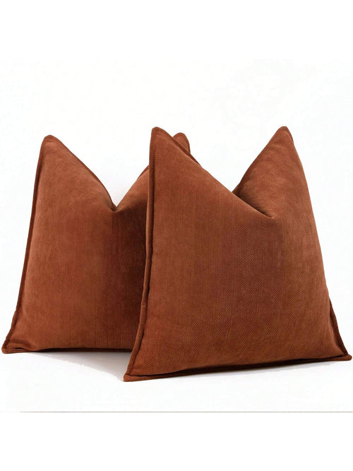1pc Brick Red (Unfilled) Fishbone Pattern Piping Decorative Throw Pillow Case, Modern Luxurious Soft Chenille Piping Cushion Cover, Suitable For Sofa, Bed, Bedroom, Office, Hotel, All Season