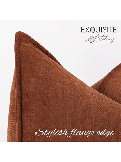 1pc Brick Red (Unfilled) Fishbone Pattern Piping Decorative Throw Pillow Case, Modern Luxurious Soft Chenille Piping Cushion Cover, Suitable For Sofa, Bed, Bedroom, Office, Hotel, All Season