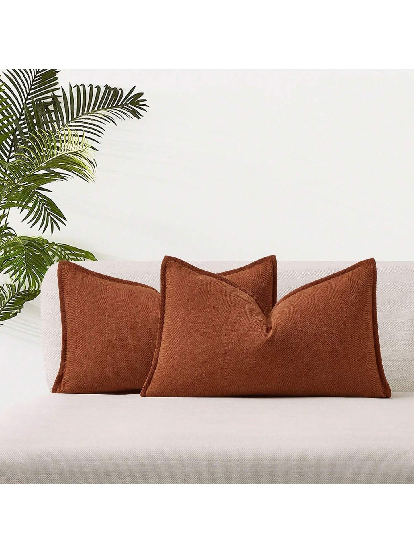 1pc Brick Red (Unfilled) Fishbone Pattern Piping Decorative Throw Pillow Case, Modern Luxurious Soft Chenille Piping Cushion Cover, Suitable For Sofa, Bed, Bedroom, Office, Hotel, All Season