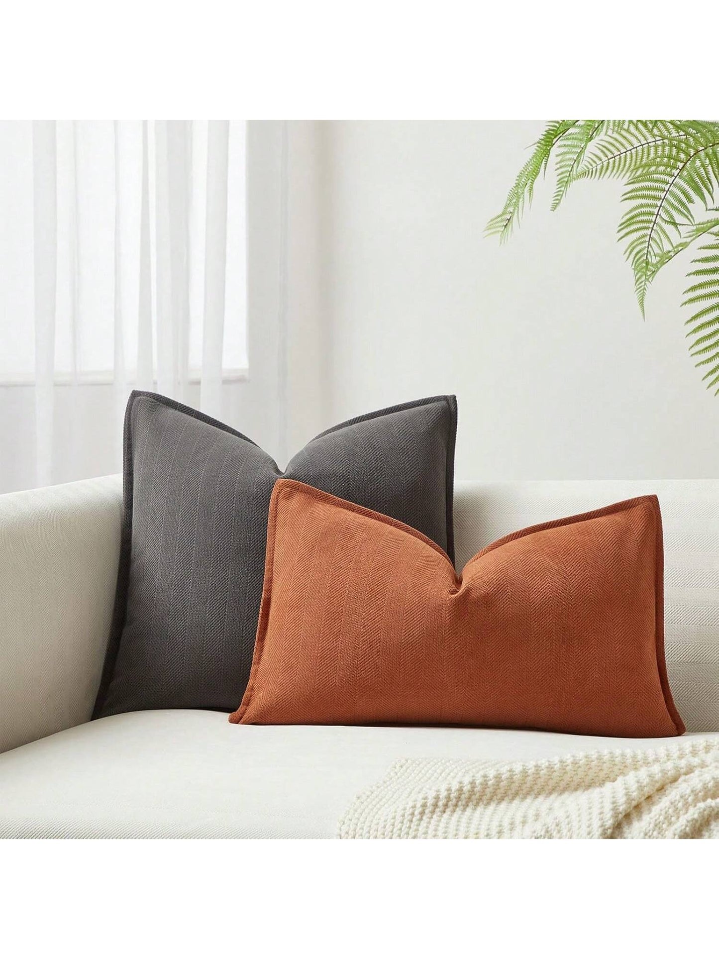 1pc Brick Red (Unfilled) Fishbone Pattern Piping Decorative Throw Pillow Case, Modern Luxurious Soft Chenille Piping Cushion Cover, Suitable For Sofa, Bed, Bedroom, Office, Hotel, All Season