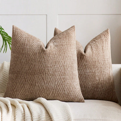 1pc Brown (Insert Not Included) Vintage 3D Leaf Texture Pillow Case, Fashionable Minimalist Farmhouse Chenille Soft Thick Cushion Cover, Suitable For Daily Home, Holiday Gift, Sofa, Bed, Living Room