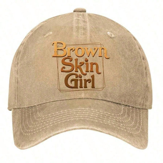 1PC Brown Skin Girl Graphic Vintage Washed Baseball Cap, Lightweight Casual Retro Hat For Women Summer Sports Vacation Daily Wear