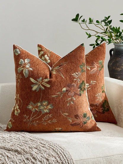 1pc Burnt Orange (No Insert) Floral Pattern Pillow Case, Modern Fashion Luxury Comfortable Soft Jacquard Cushion Cover, Suitable For Daily Home, Sofa, Bed, Bedroom, Living Room, Cafe, Exhibition Hall
