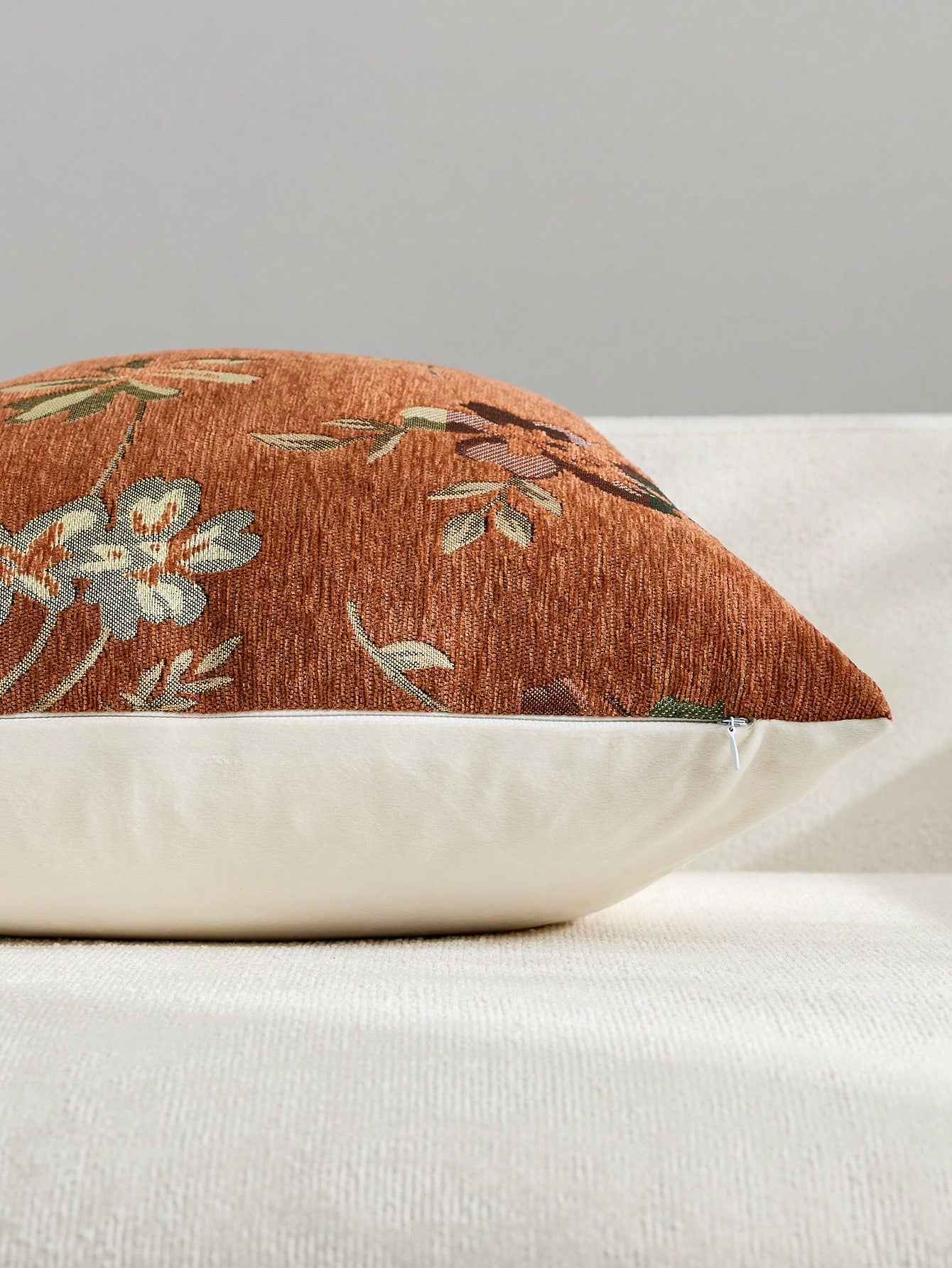1pc Burnt Orange (No Insert) Floral Pattern Pillow Case, Modern Fashion Luxury Comfortable Soft Jacquard Cushion Cover, Suitable For Daily Home, Sofa, Bed, Bedroom, Living Room, Cafe, Exhibition Hall