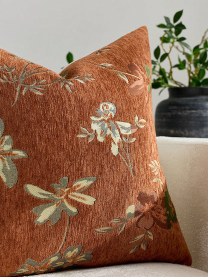 1pc Burnt Orange (No Insert) Floral Pattern Pillow Case, Modern Fashion Luxury Comfortable Soft Jacquard Cushion Cover, Suitable For Daily Home, Sofa, Bed, Bedroom, Living Room, Cafe, Exhibition Hall