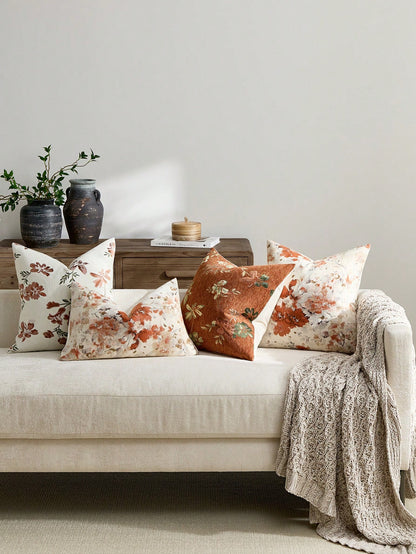 1pc Burnt Orange (No Insert) Floral Pattern Pillow Case, Modern Fashion Luxury Comfortable Soft Jacquard Cushion Cover, Suitable For Daily Home, Sofa, Bed, Bedroom, Living Room, Cafe, Exhibition Hall
