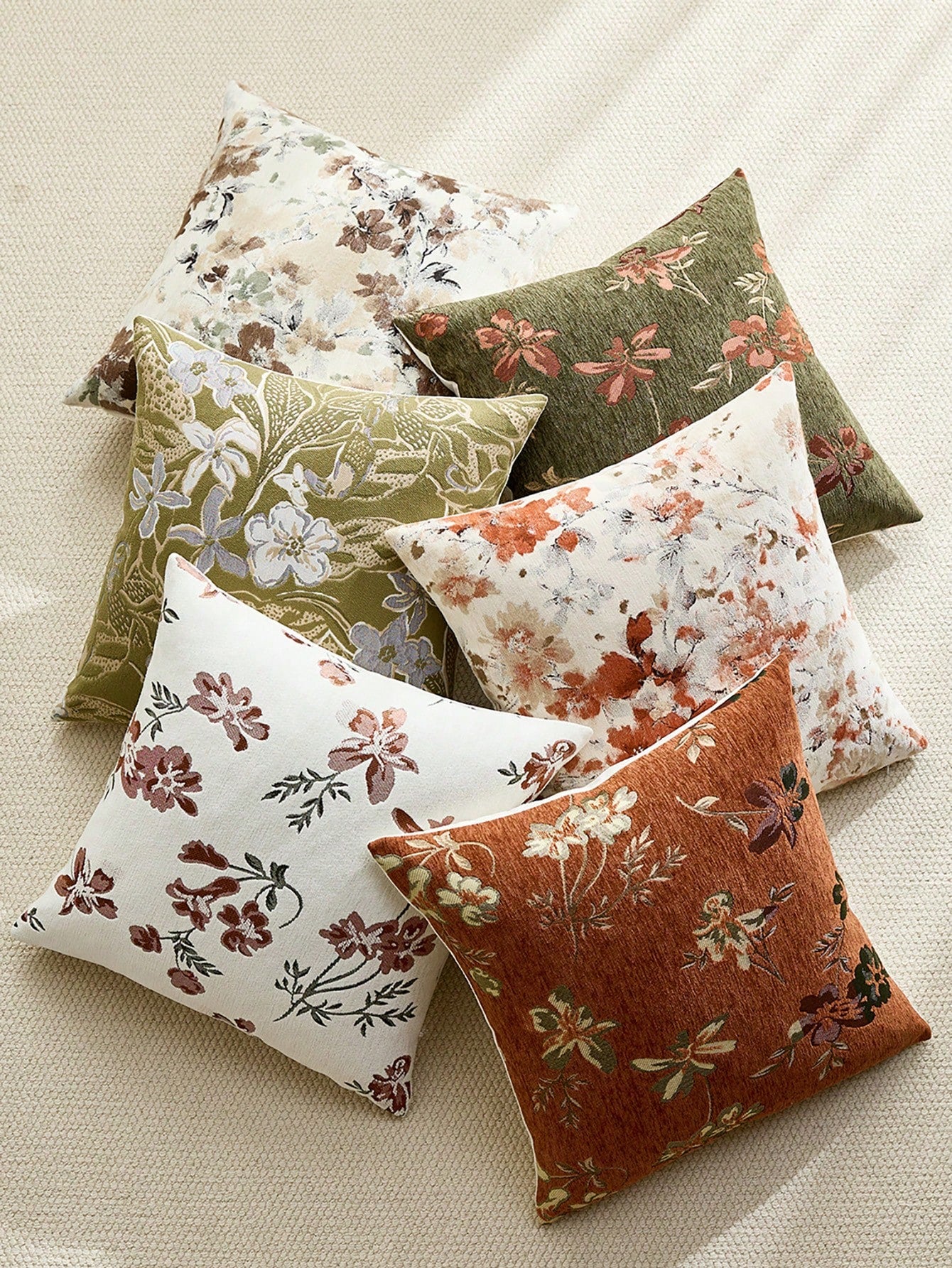 1pc Burnt Orange (No Insert) Floral Pattern Pillow Case, Modern Fashion Luxury Comfortable Soft Jacquard Cushion Cover, Suitable For Daily Home, Sofa, Bed, Bedroom, Living Room, Cafe, Exhibition Hall