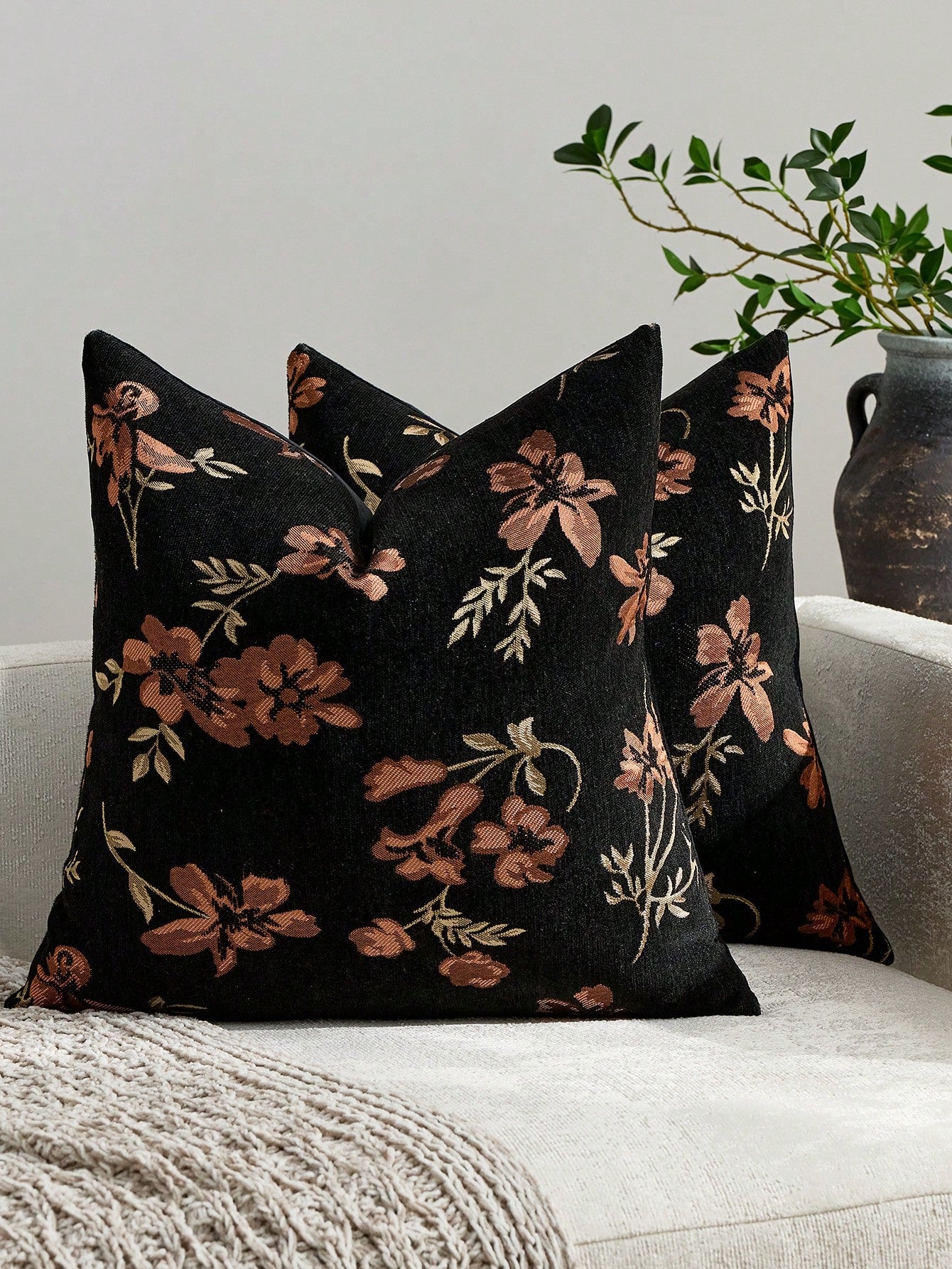 1pc Burnt Orange (No Insert) Floral Pattern Pillow Case, Modern Fashion Luxury Comfortable Soft Jacquard Cushion Cover, Suitable For Daily Home, Sofa, Bed, Bedroom, Living Room, Cafe, Exhibition Hall