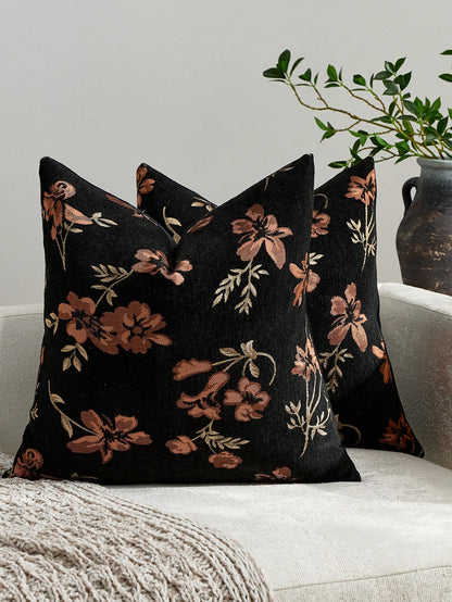 1pc Burnt Orange (No Insert) Floral Pattern Pillow Case, Modern Fashion Luxury Comfortable Soft Jacquard Cushion Cover, Suitable For Daily Home, Sofa, Bed, Bedroom, Living Room, Cafe, Exhibition Hall