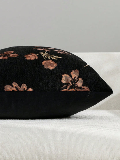 1pc Burnt Orange (No Insert) Floral Pattern Pillow Case, Modern Fashion Luxury Comfortable Soft Jacquard Cushion Cover, Suitable For Daily Home, Sofa, Bed, Bedroom, Living Room, Cafe, Exhibition Hall