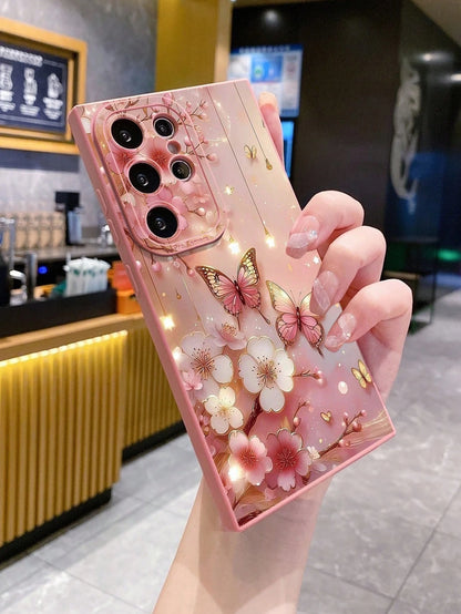 1pc Butterfly Floral Pattern Drop-Proof Phone Case Compatible With Apple,/Compatible With Galaxy, Compatible With Infinix, Compatible With Redmi, Compatible With OPPO, Compatible With VIVO, Compatibl