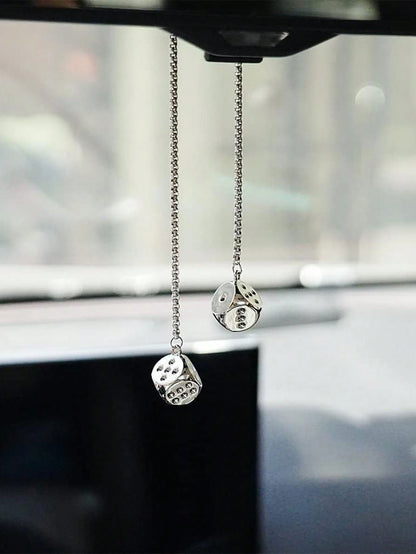 1pc Car Accessories Rear View Mirror Hanging Decor Metal Dice Pendant