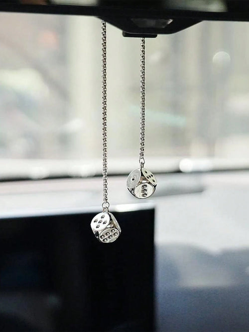 1pc Car Accessories Rear View Mirror Hanging Decor Metal Dice Pendant