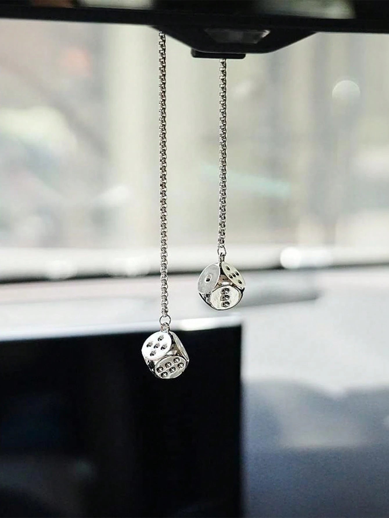 1pc Car Accessories Rear View Mirror Hanging Decor Metal Dice Pendant