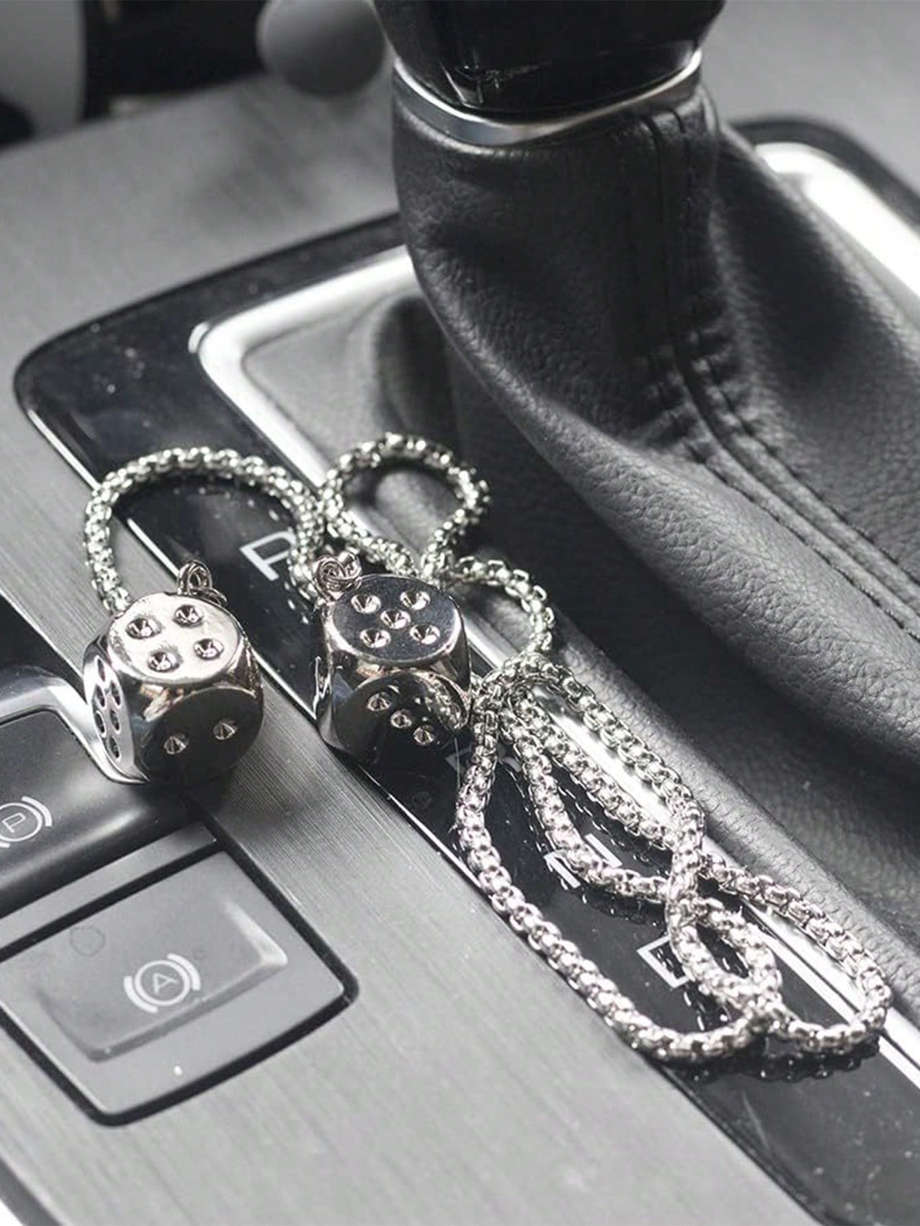 1pc Car Accessories Rear View Mirror Hanging Decor Metal Dice Pendant