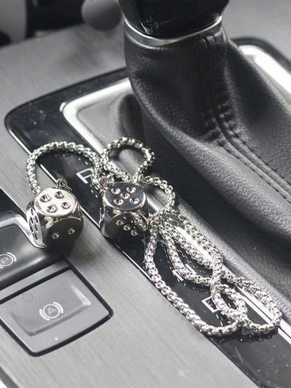1pc Car Accessories Rear View Mirror Hanging Decor Metal Dice Pendant