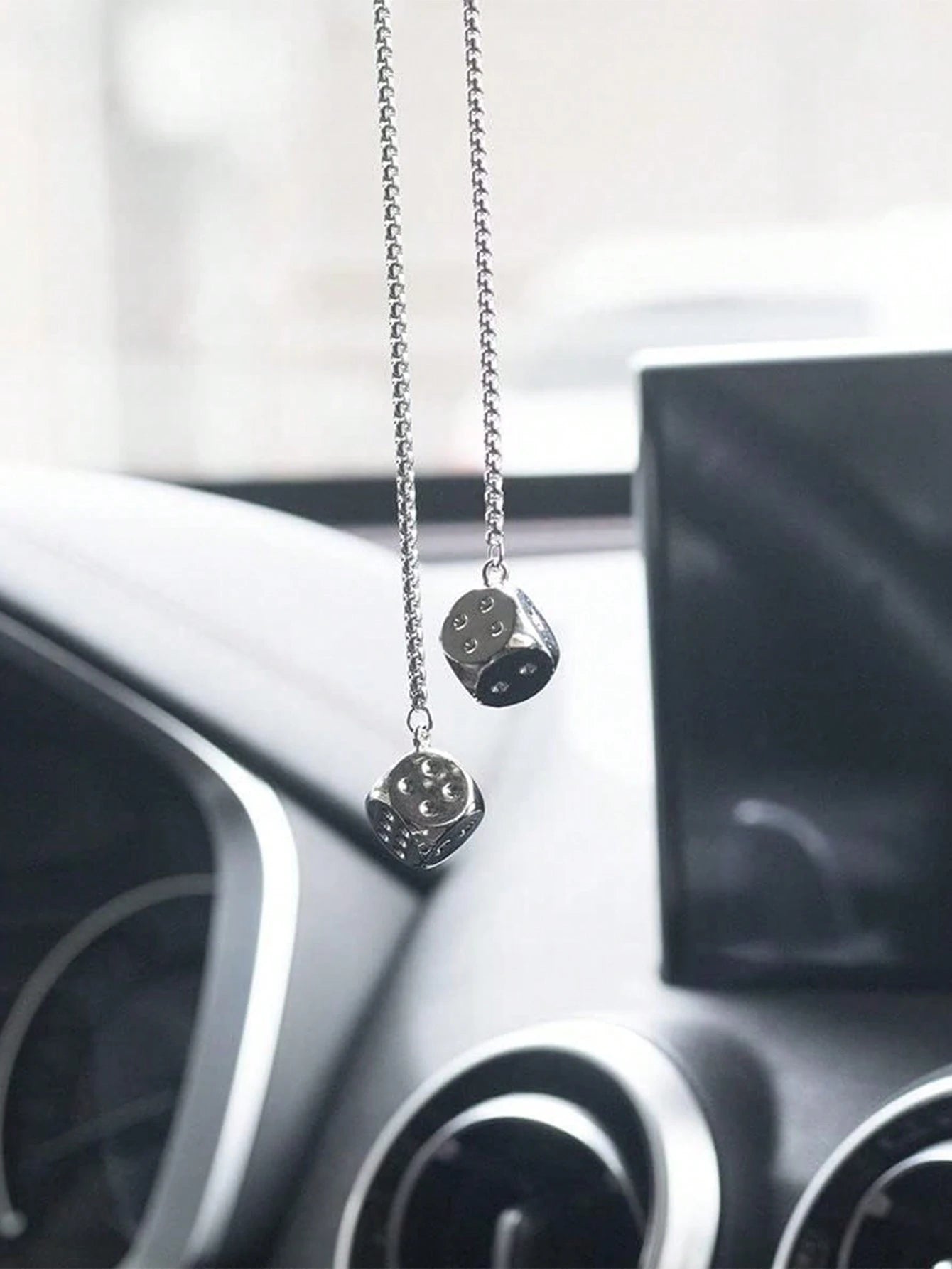 1pc Car Accessories Rear View Mirror Hanging Decor Metal Dice Pendant