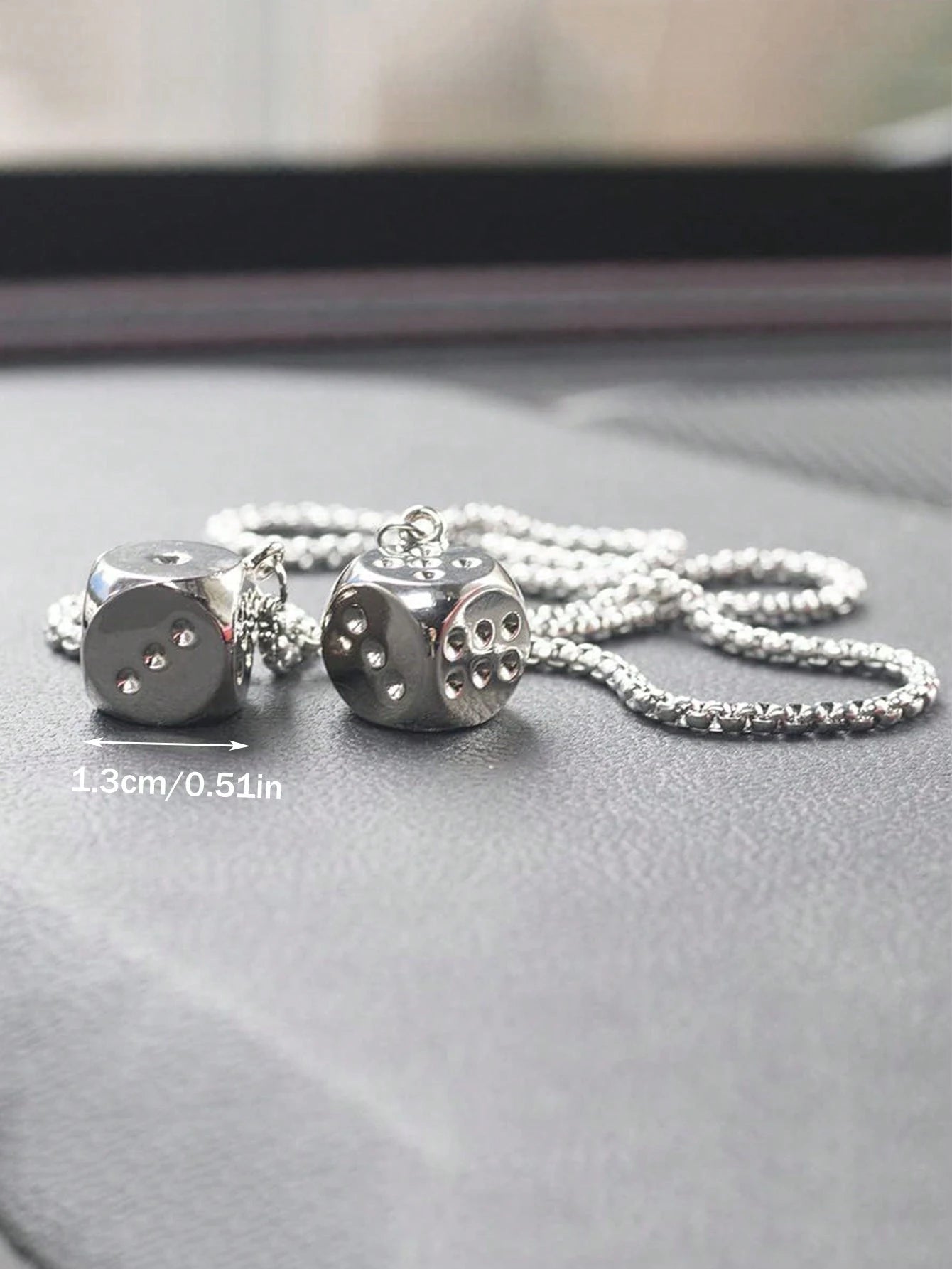 1pc Car Accessories Rear View Mirror Hanging Decor Metal Dice Pendant