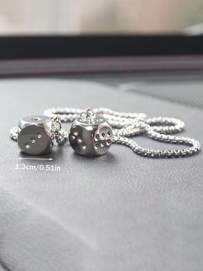 1pc Car Accessories Rear View Mirror Hanging Decor Metal Dice Pendant