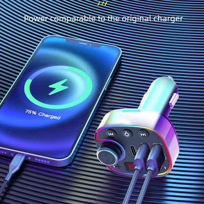 1pc Car Bluetooth Player With Display, Wireless Bluetooth Receiver, FM Transmitter, Type-C Dual USB QC3.0 25W PD Car Charger, Colorful Ambient Light Hands-Free Car Accessories