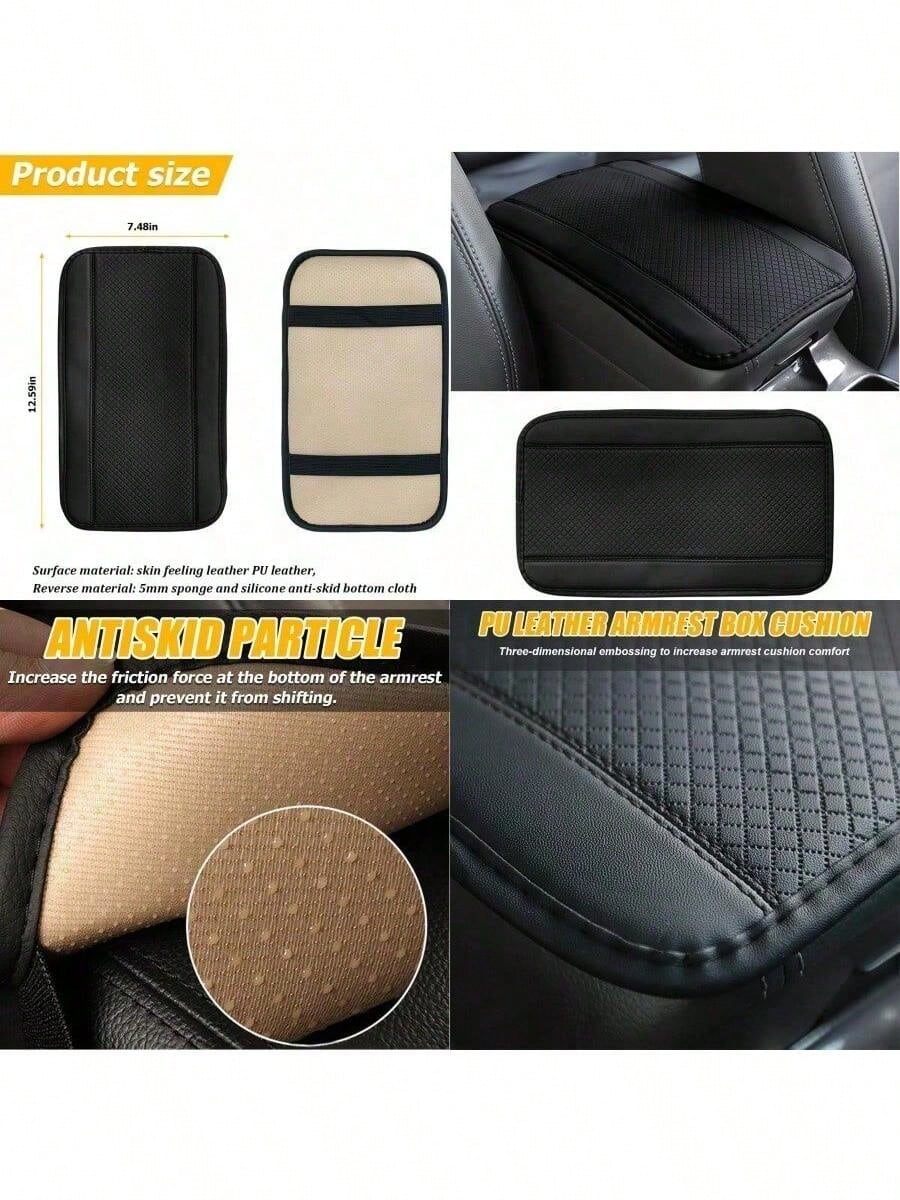 1pc Car Center Console Pad, PU Leather Center Console Mats, Universal Car Armrest Pad, Breathable Vehicle Armrest Box Pad, Soft Central Handrail Box Cover Pad, Car Interior Anti-Slip Armrest Cushion P