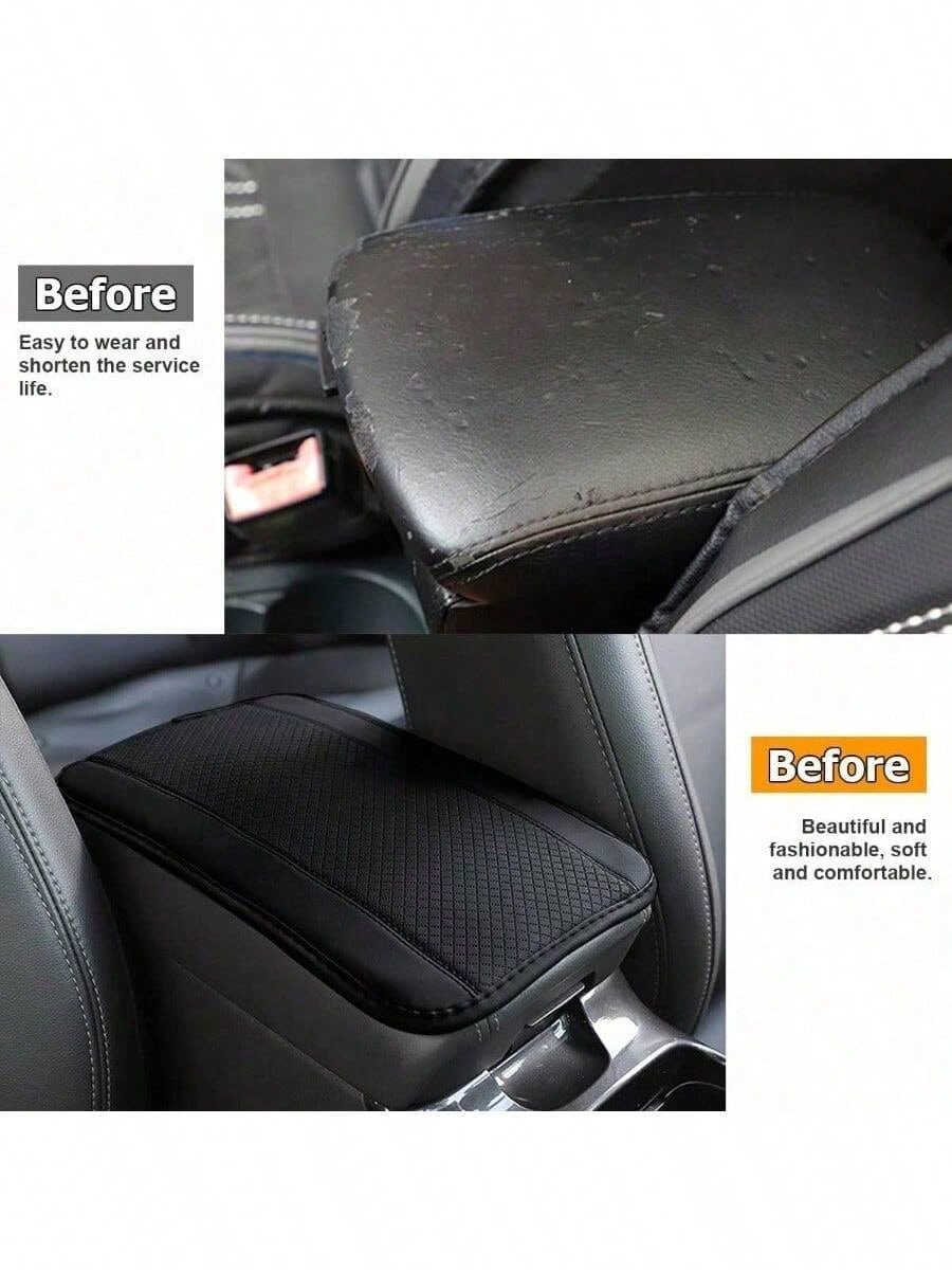 1pc Car Center Console Pad, PU Leather Center Console Mats, Universal Car Armrest Pad, Breathable Vehicle Armrest Box Pad, Soft Central Handrail Box Cover Pad, Car Interior Anti-Slip Armrest Cushion P
