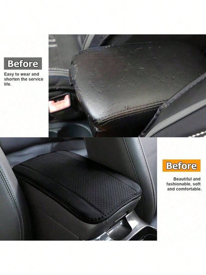 1pc Car Center Console Pad, PU Leather Center Console Mats, Universal Car Armrest Pad, Breathable Vehicle Armrest Box Pad, Soft Central Handrail Box Cover Pad, Car Interior Anti-Slip Armrest Cushion P