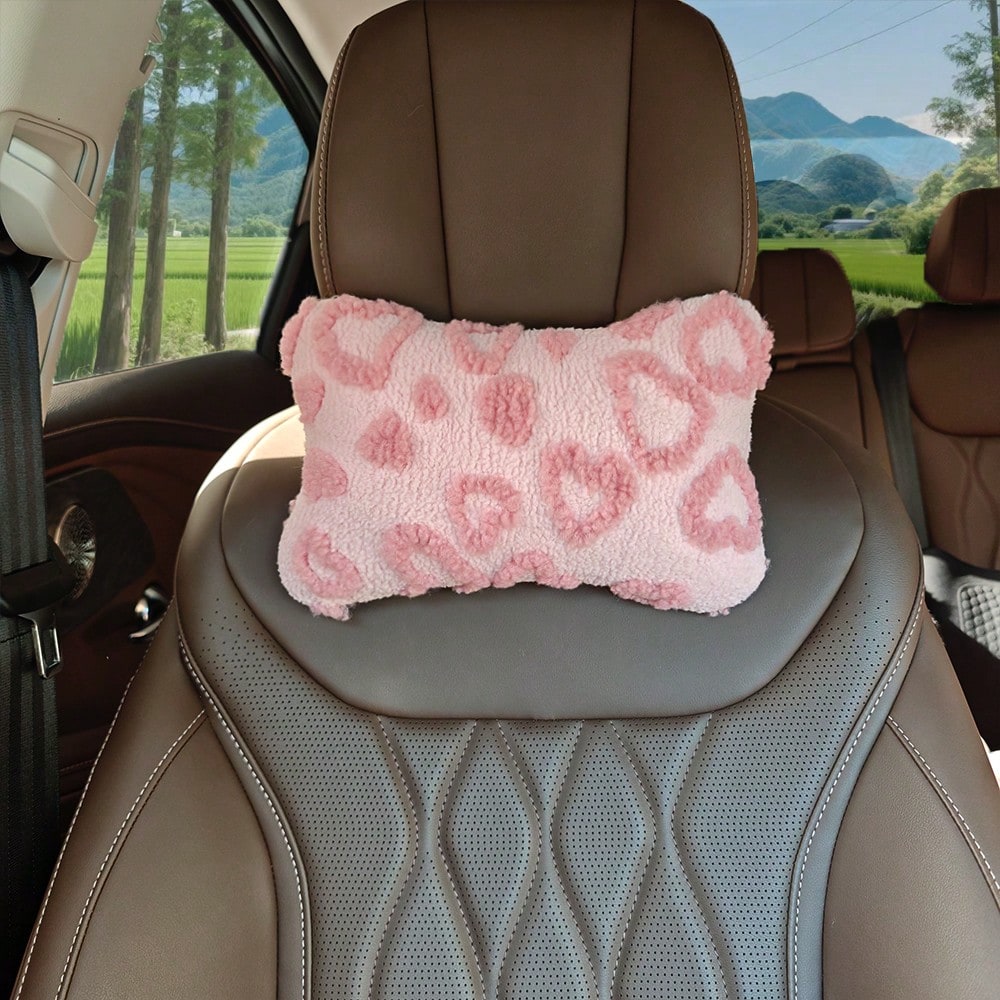 1pc Car Neck Pillow, Plush Particle Filled, Suitable For All Seasons, Women Car Interior Decor
