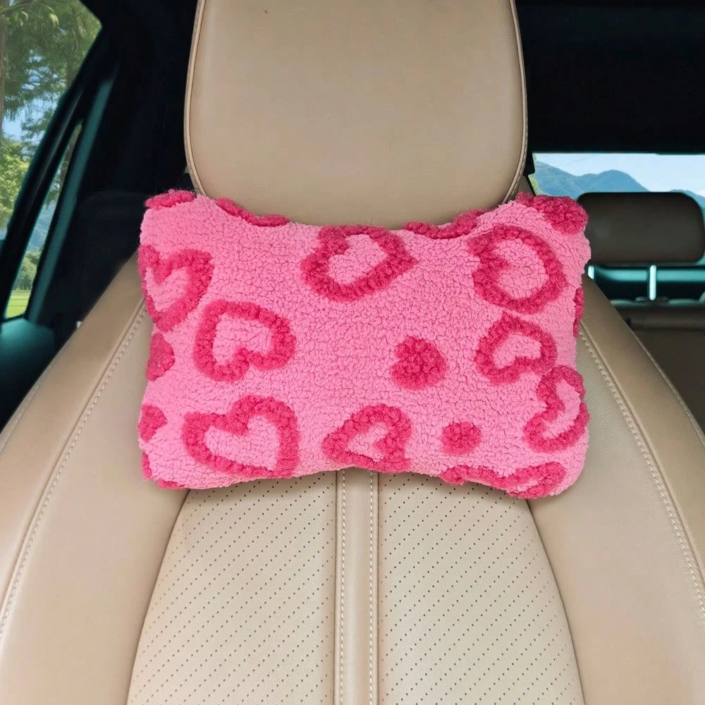 1pc Car Neck Pillow, Plush Particle Filled, Suitable For All Seasons, Women Car Interior Decor