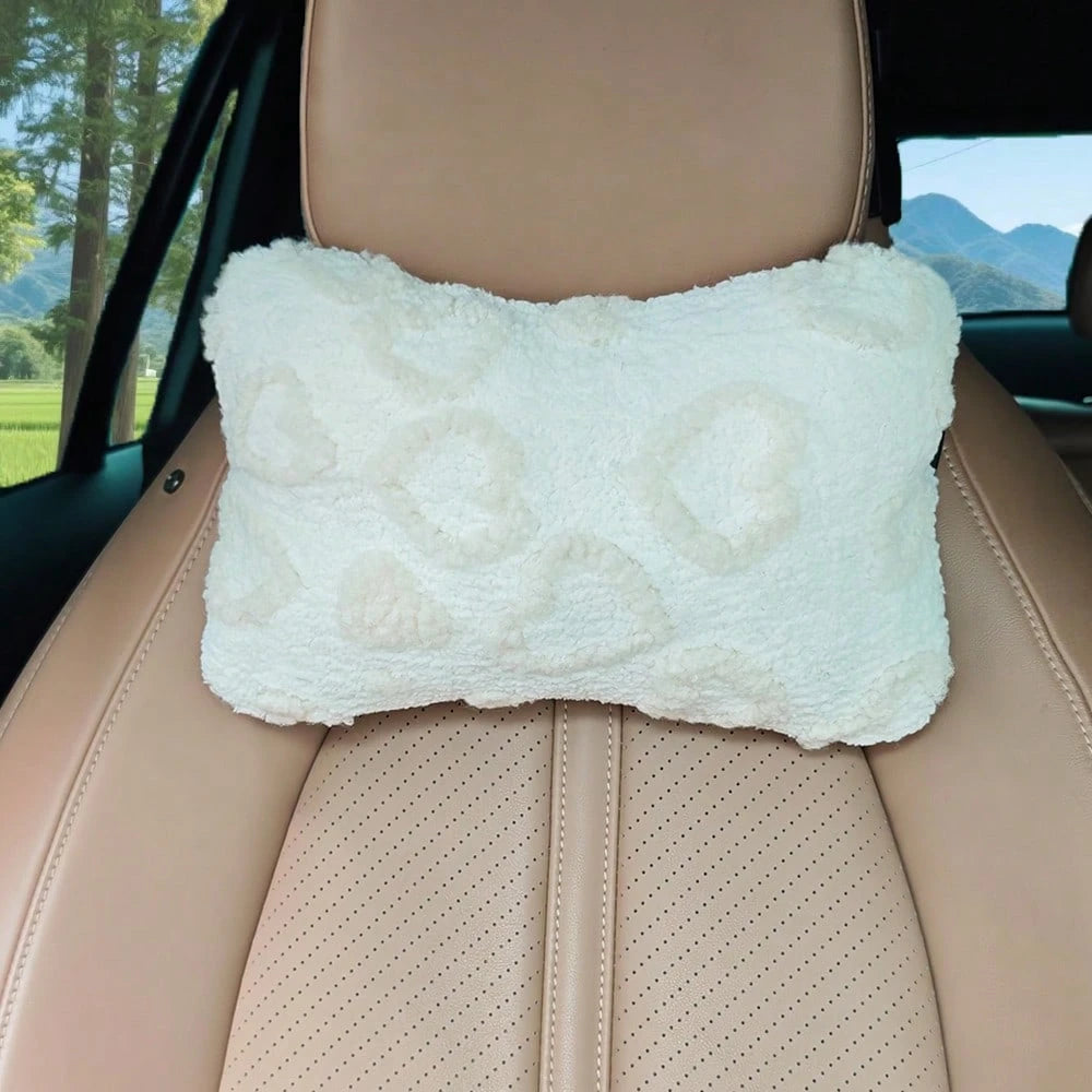 1pc Car Neck Pillow, Plush Particle Filled, Suitable For All Seasons, Women Car Interior Decor