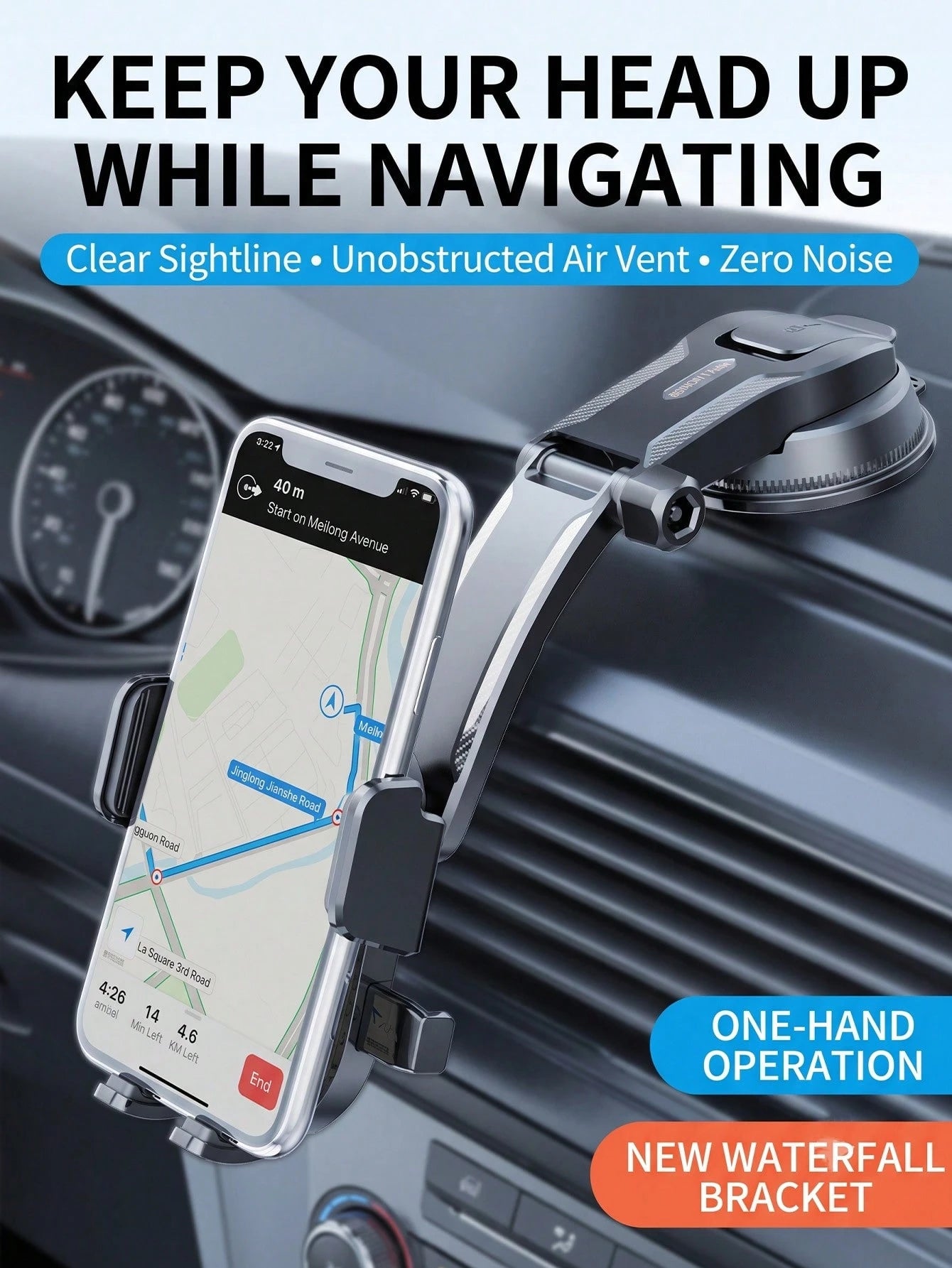 1pc Car Phone Holder Mount, Upgraded 360° Rotation Dashboard Stand, Strong Suction Handsfree Phone Mount, Universal Compatible For Car GPS Navigation