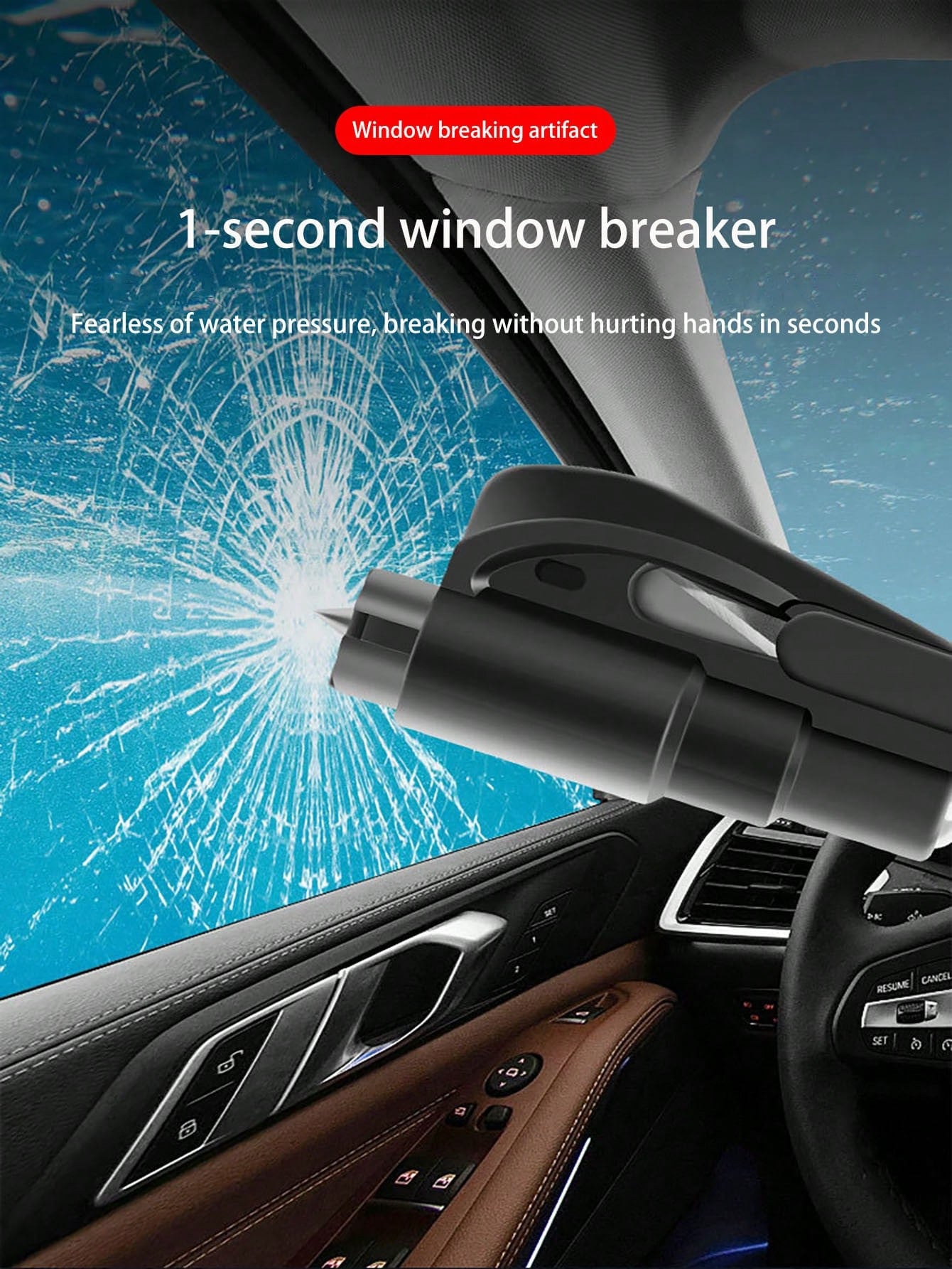 1pc Car Spring Window Breaker Multifunctional Mini Hammer Escape Keychain Portable Vehicle Emergency Glass Cutter Seat Belt Cutter