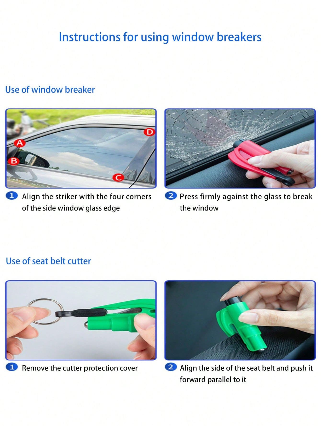 1pc Car Spring Window Breaker Multifunctional Mini Hammer Escape Keychain Portable Vehicle Emergency Glass Cutter Seat Belt Cutter