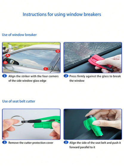 1pc Car Spring Window Breaker Multifunctional Mini Hammer Escape Keychain Portable Vehicle Emergency Glass Cutter Seat Belt Cutter