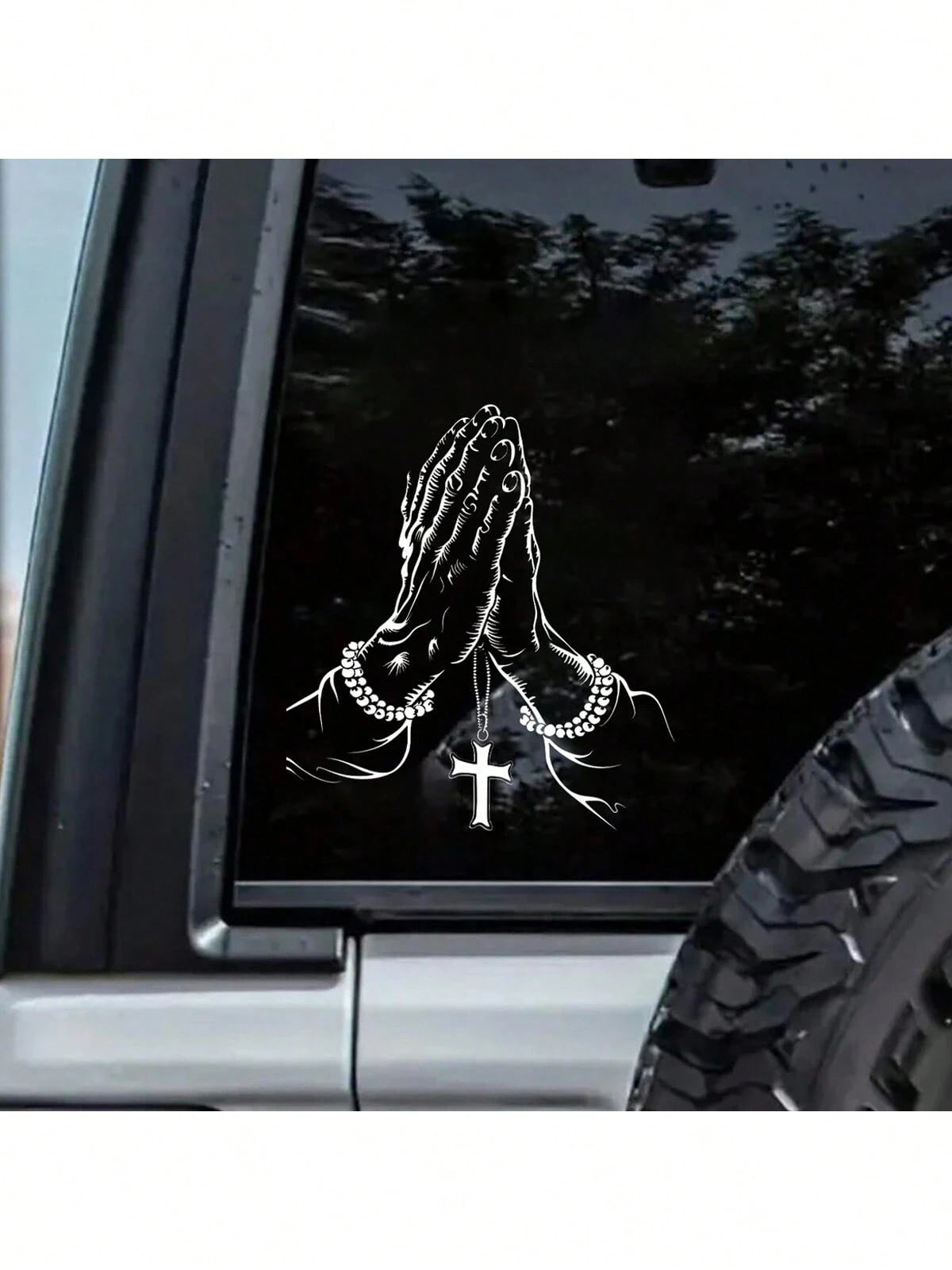 1pc Car Sticker, Praying Hand Gesture & Cross Pattern, Waterproof Self-Adhesive