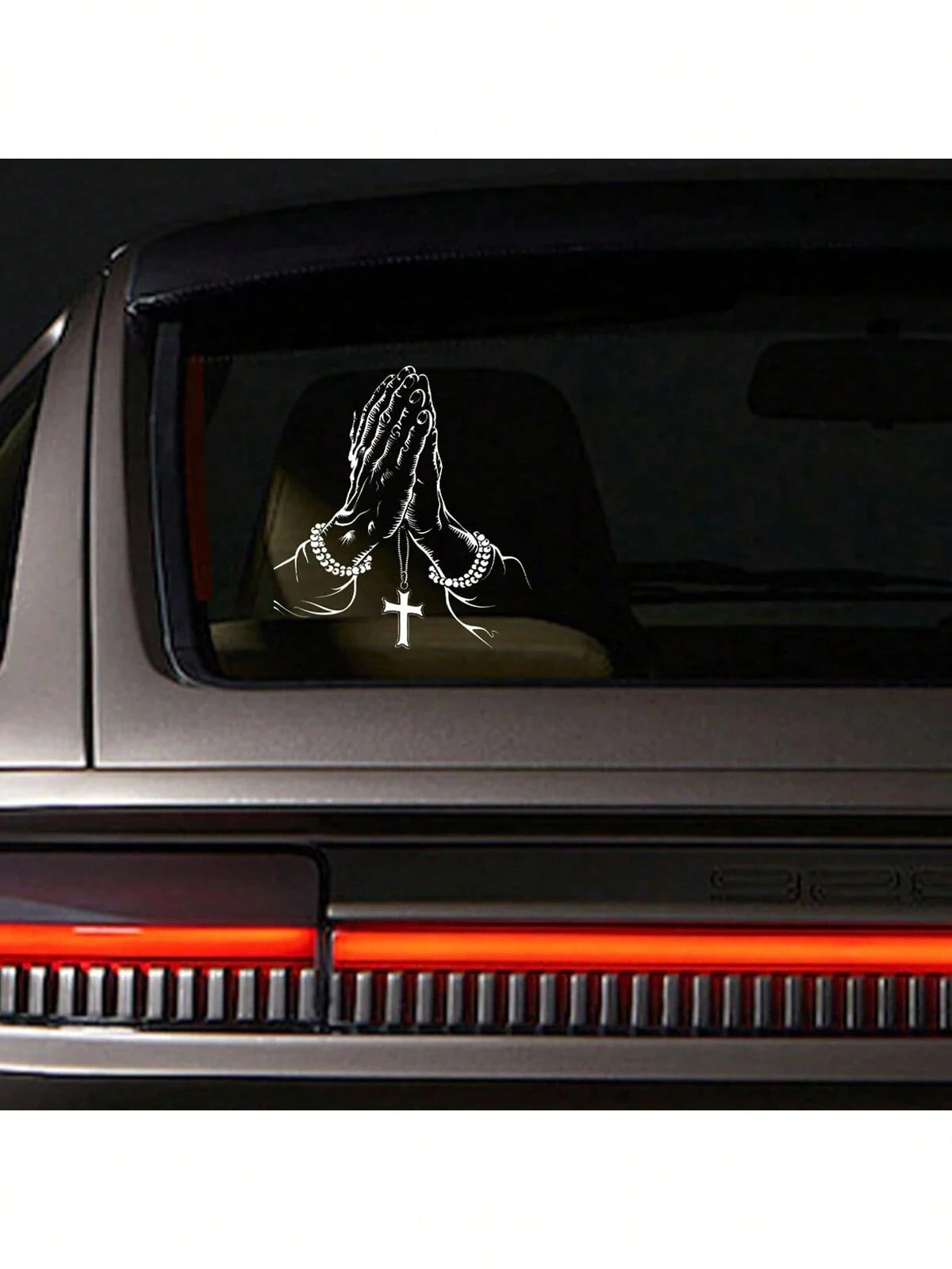 1pc Car Sticker, Praying Hand Gesture & Cross Pattern, Waterproof Self-Adhesive