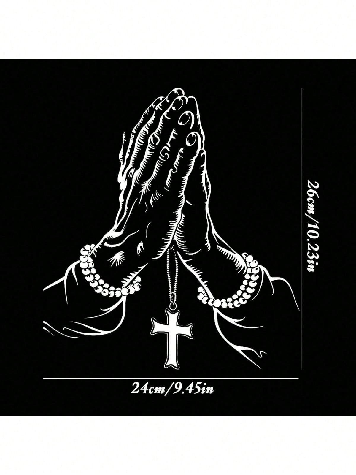 1pc Car Sticker, Praying Hand Gesture & Cross Pattern, Waterproof Self-Adhesive