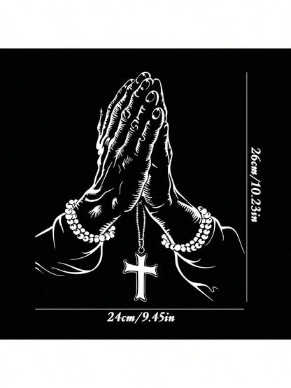 1pc Car Sticker, Praying Hand Gesture & Cross Pattern, Waterproof Self-Adhesive
