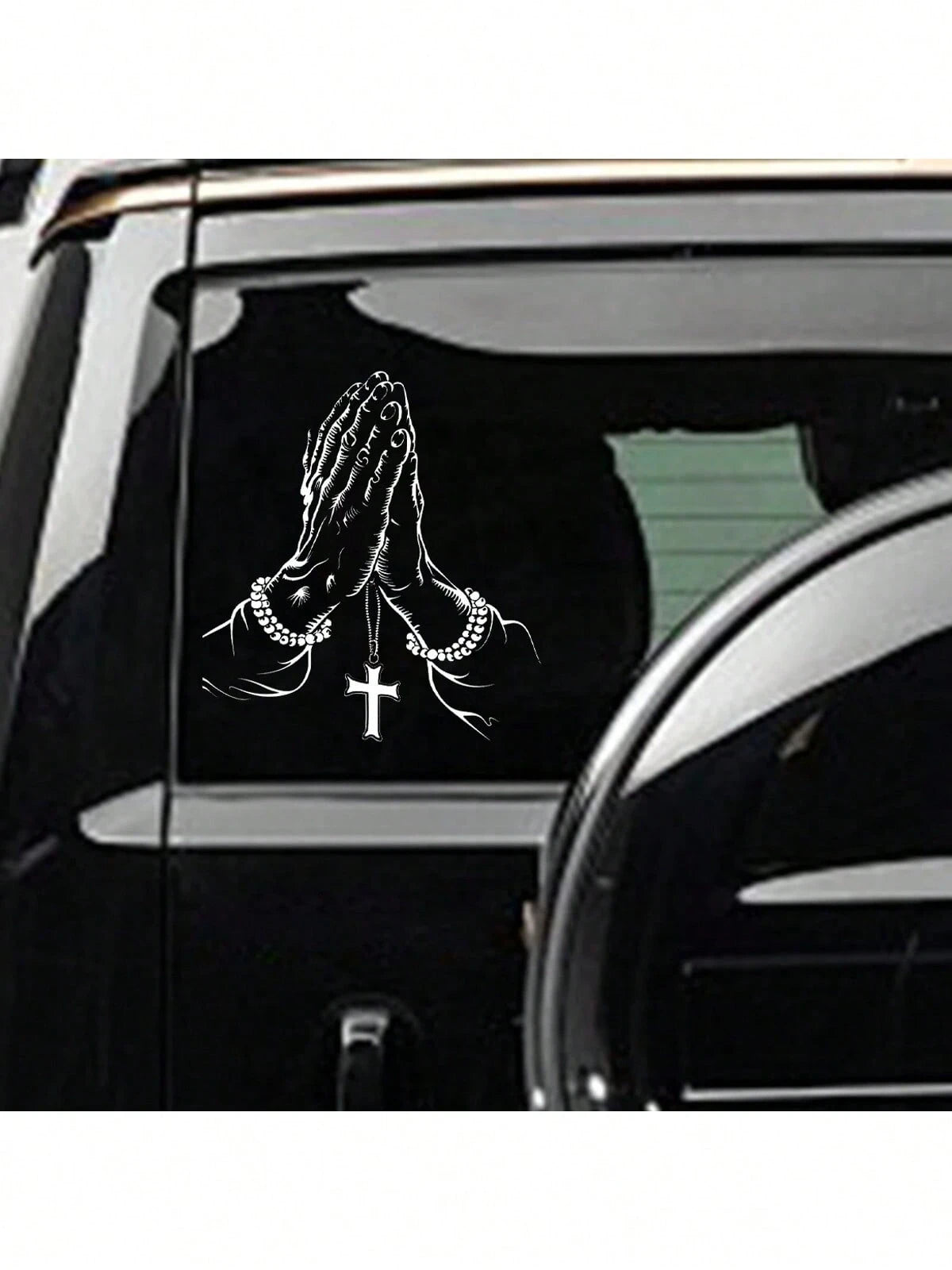 1pc Car Sticker, Praying Hand Gesture & Cross Pattern, Waterproof Self-Adhesive