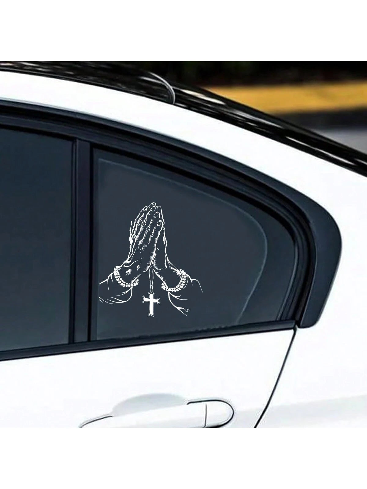 1pc Car Sticker, Praying Hand Gesture & Cross Pattern, Waterproof Self-Adhesive