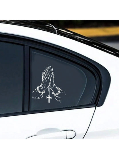 1pc Car Sticker, Praying Hand Gesture & Cross Pattern, Waterproof Self-Adhesive