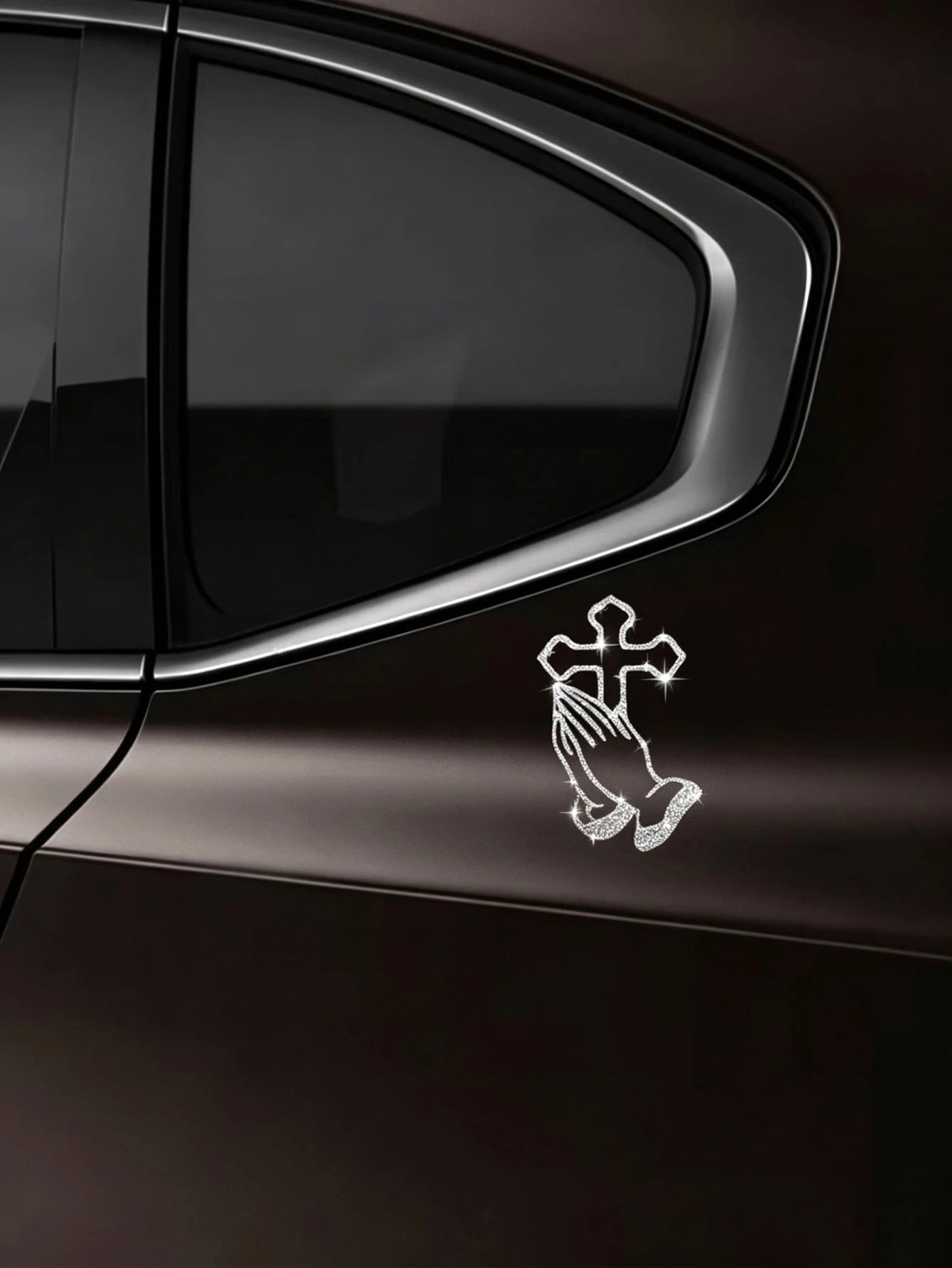 1pc Car Sticker With Hands Clasped In Prayer, Sparkly Sticker, Reflective Car Decal For Car Windows And Doors, Motorcycle Sticker, Laptop Sticker.