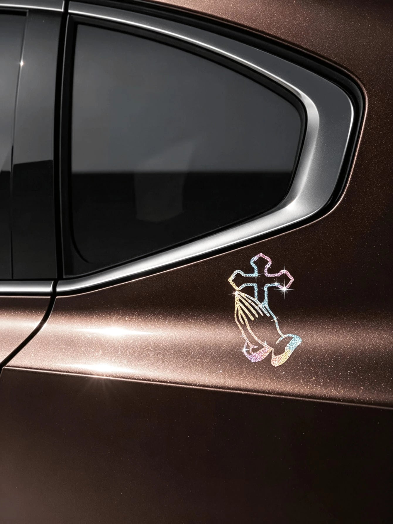 1pc Car Sticker With Hands Clasped In Prayer, Sparkly Sticker, Reflective Car Decal For Car Windows And Doors, Motorcycle Sticker, Laptop Sticker.