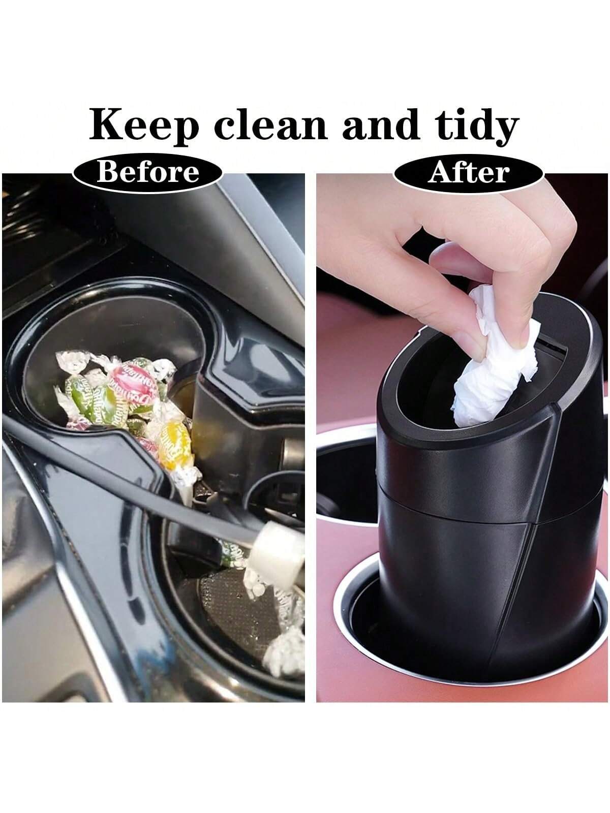 1pc Car Trash Can With Lid- Car Trash Can Cup Holder- Black Mini Leak-Proof Vehicle Trash Can With 15 Trash Bags- Car Front And Rear Seat Accessories Storage And Organization