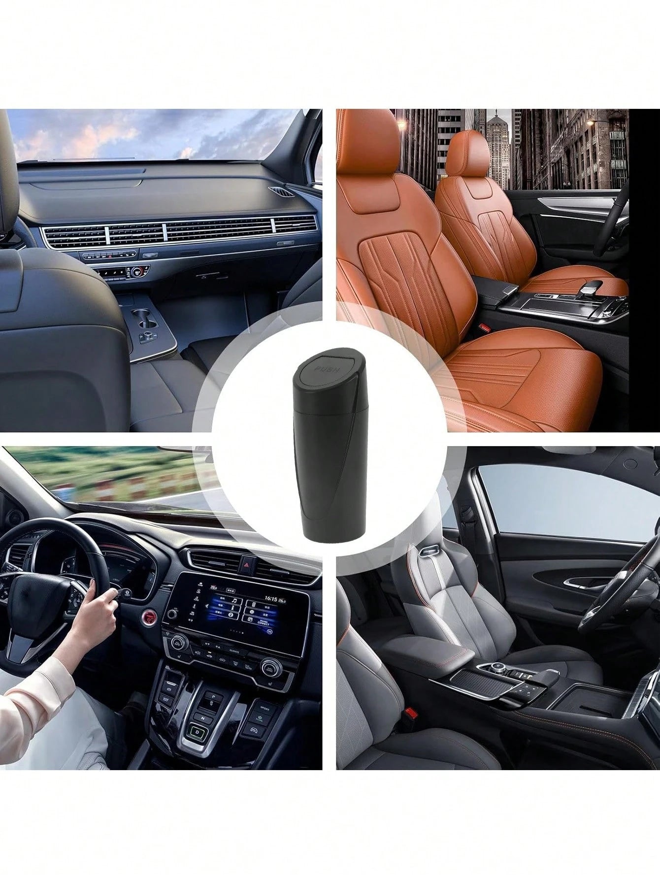 1pc Car Trash Can With Lid- Car Trash Can Cup Holder- Black Mini Leak-Proof Vehicle Trash Can With 15 Trash Bags- Car Front And Rear Seat Accessories Storage And Organization