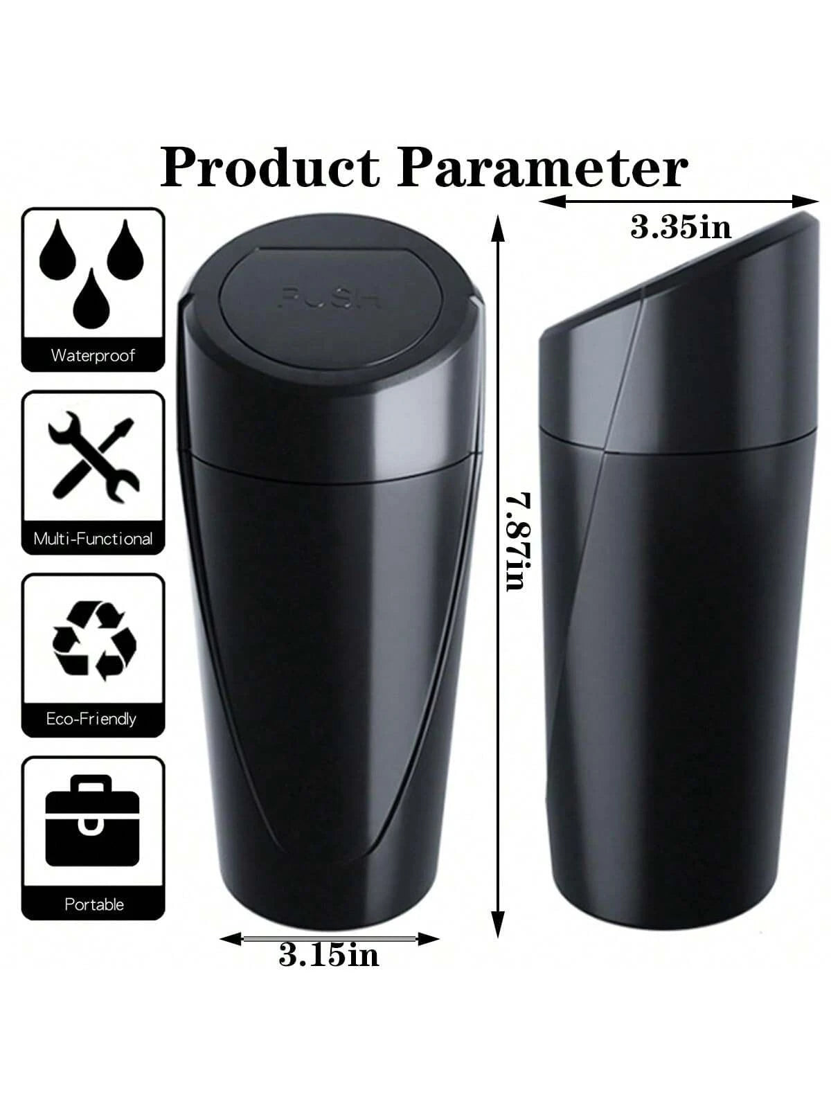 1pc Car Trash Can With Lid- Car Trash Can Cup Holder- Black Mini Leak-Proof Vehicle Trash Can With 15 Trash Bags- Car Front And Rear Seat Accessories Storage And Organization