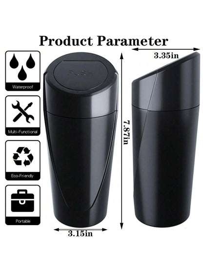 1pc Car Trash Can With Lid- Car Trash Can Cup Holder- Black Mini Leak-Proof Vehicle Trash Can With 15 Trash Bags- Car Front And Rear Seat Accessories Storage And Organization